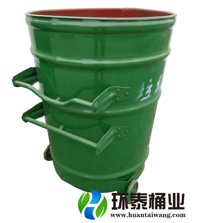 環(huán)衛(wèi)掛車綠色鐵皮圓形大鐵桶 環(huán)衛(wèi)掛車綠色鐵皮圓形大鐵桶