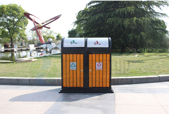 推拉式戶外鋼木垃圾桶