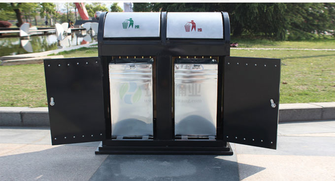 推拉式戶外鋼木垃圾桶