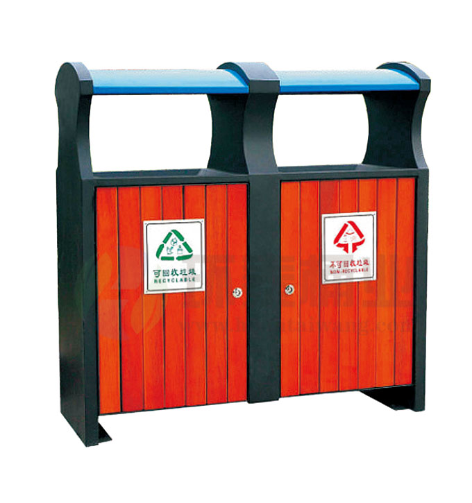 戶外鋼木街道垃圾桶