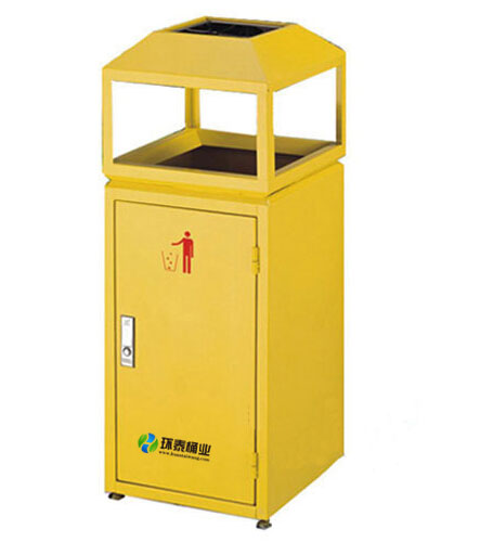 黃色方形鋼制垃圾桶