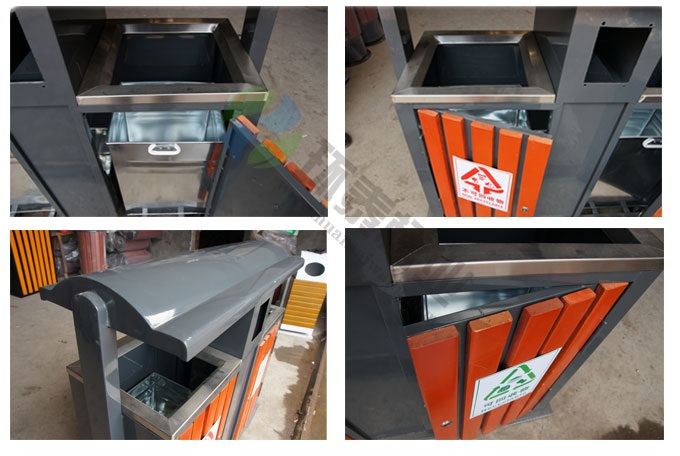 戶外方形鋼木分類垃圾桶