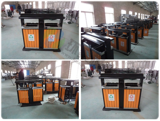 戶外方形鋼木分類垃圾桶