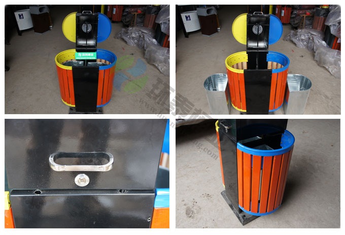 雙色分類鋼木垃圾桶