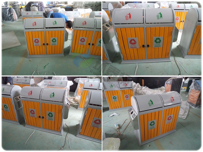 推拉式戶外鋼木垃圾桶