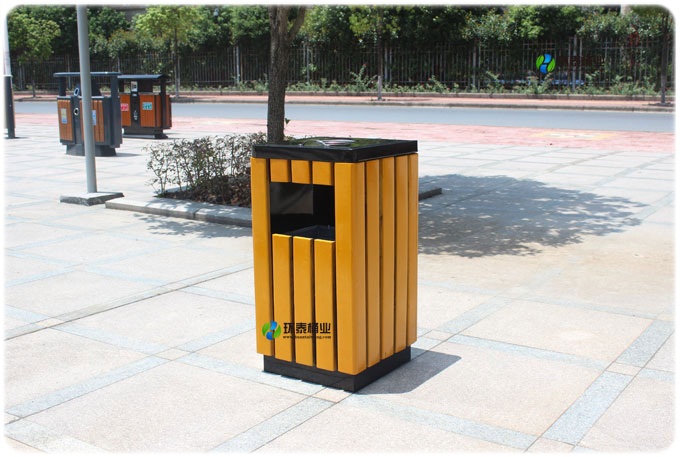正方形戶(hù)外鋼木垃圾桶