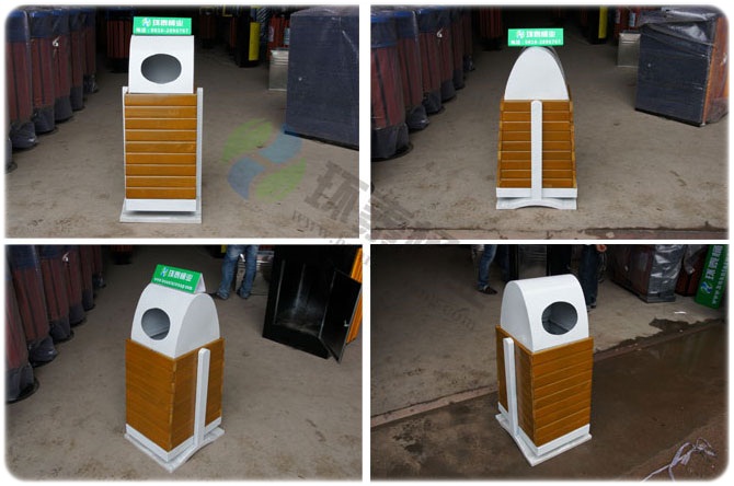 三角造型戶外鋼木垃圾桶