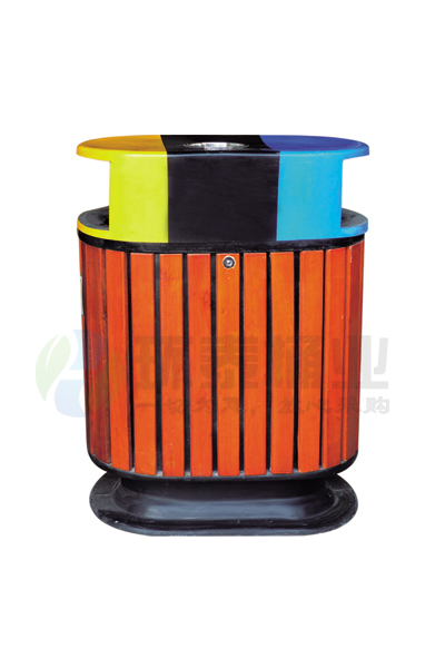 三色仿鋼木分類玻璃鋼垃圾桶