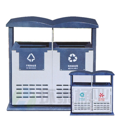 坐地式帶蓋沖孔鋼制分類垃圾桶