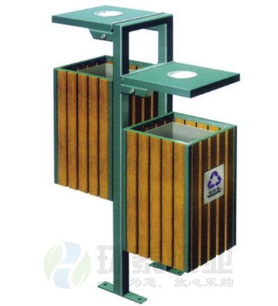 懸掛式防腐木分類鋼木垃圾桶
