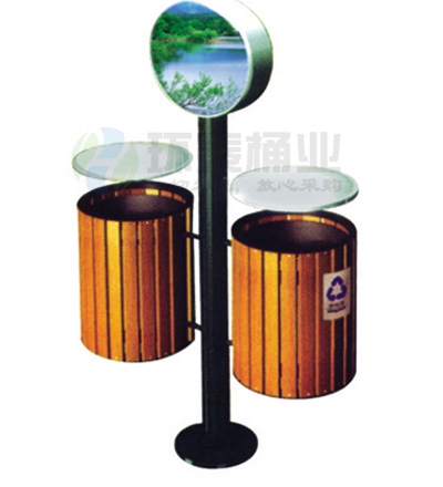 圓柱形鋼木分類垃圾桶