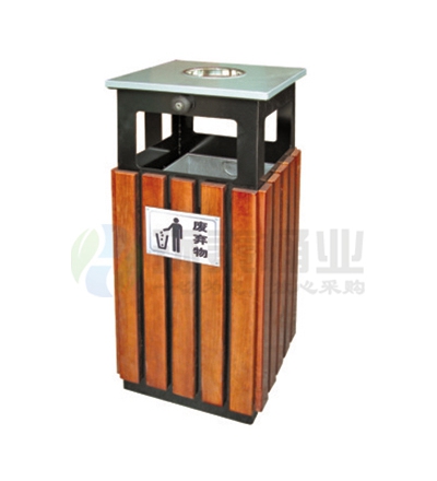 戶外方形木條垃圾桶