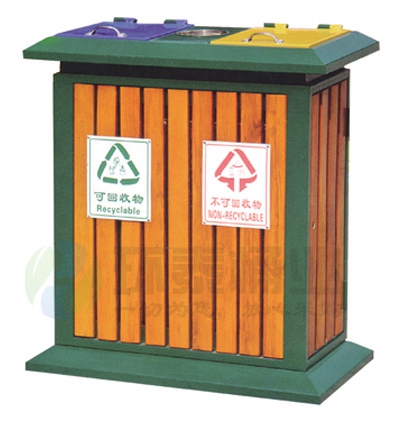 戶外雙桶木條分類果皮箱