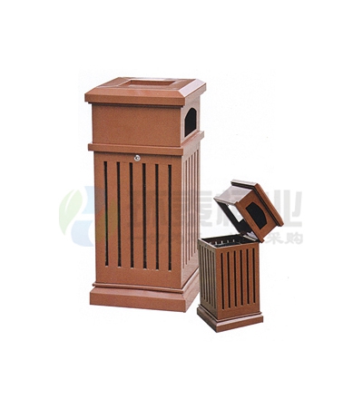棕色方形鋼制垃圾筒