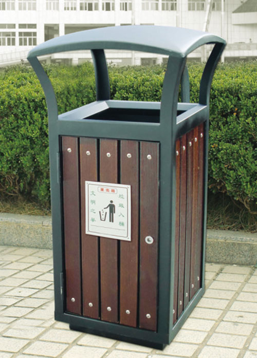 最新鋼木垃圾桶實(shí)景圖