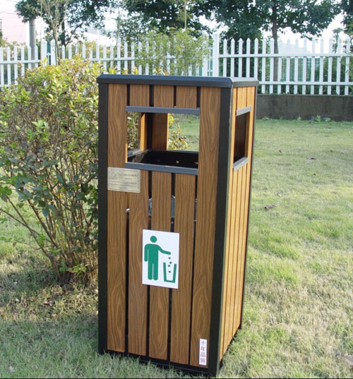 最新鋼木垃圾桶實(shí)景圖