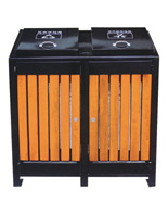 拉蓋式封閉鋼木分類垃圾桶HT-GM6100